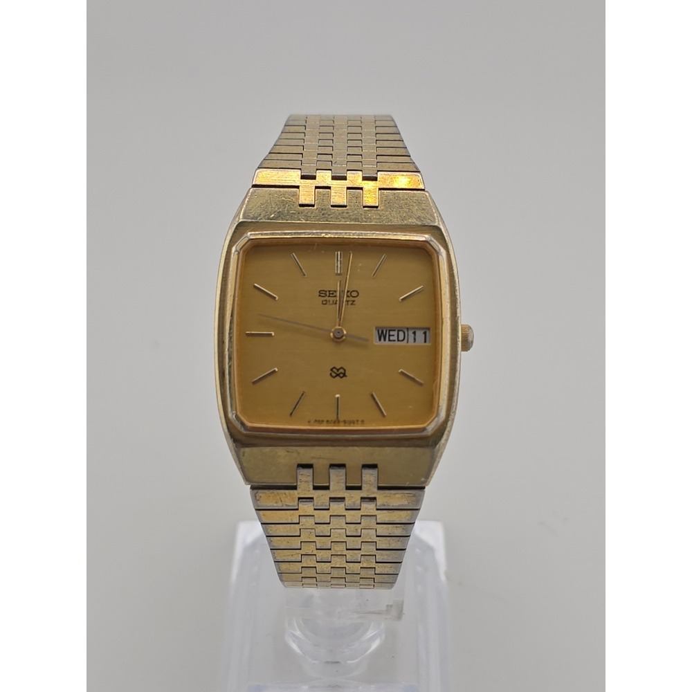 Vtg Seiko SQ Watch Mens Champagne Dial Gold Tone Daydate 8223-5169 - AS IS PARTS